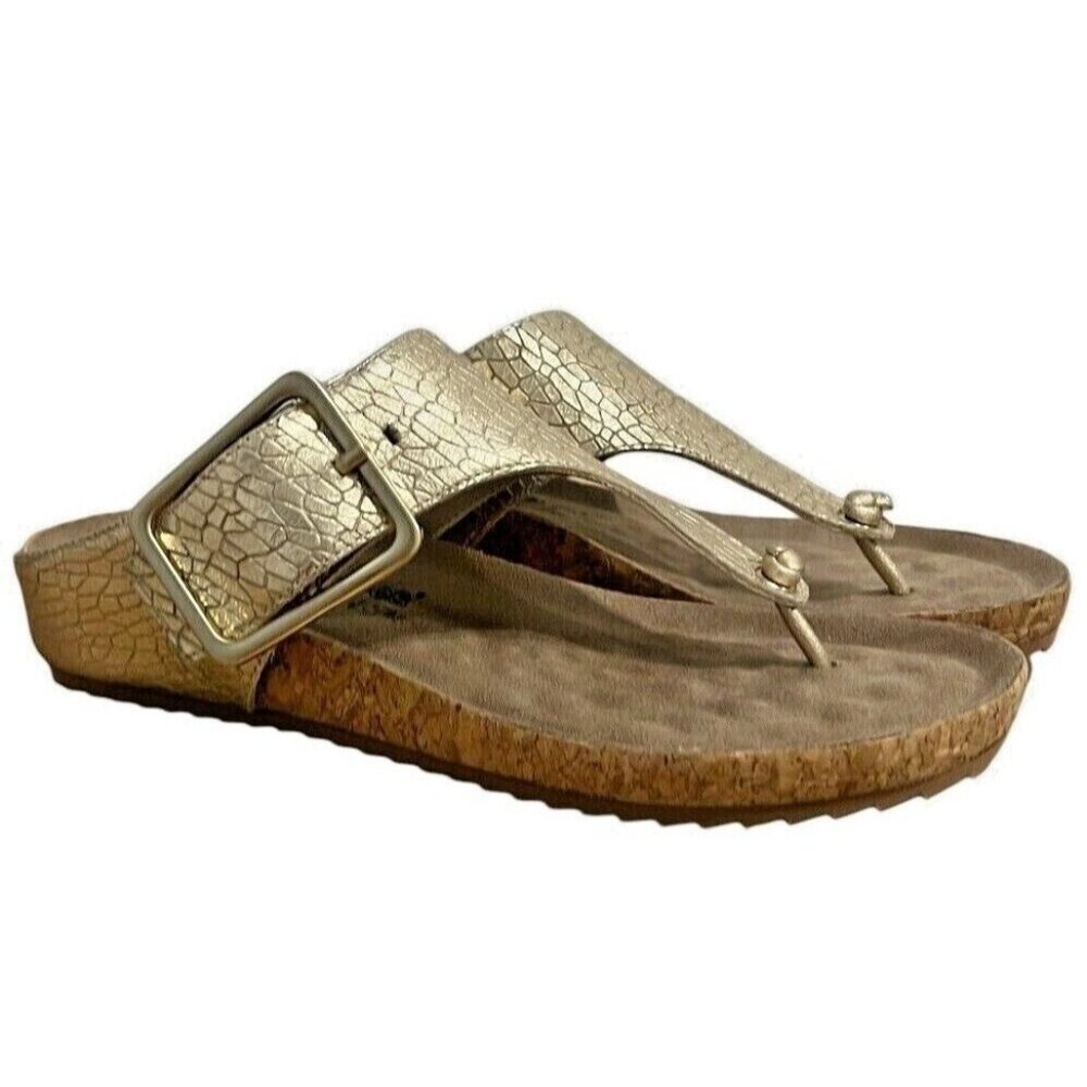 Walking Cradles Phoebe Women's  Gold Metallic Crackle Thong Sandal -Pick Size